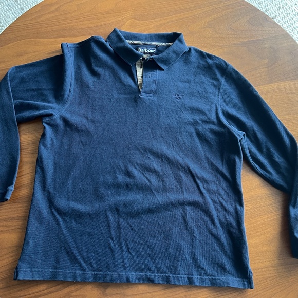 Men’s Barbour Long Sleeve Polo, Navy Blue, XL, Tartan Trim - Picture 1 of 4